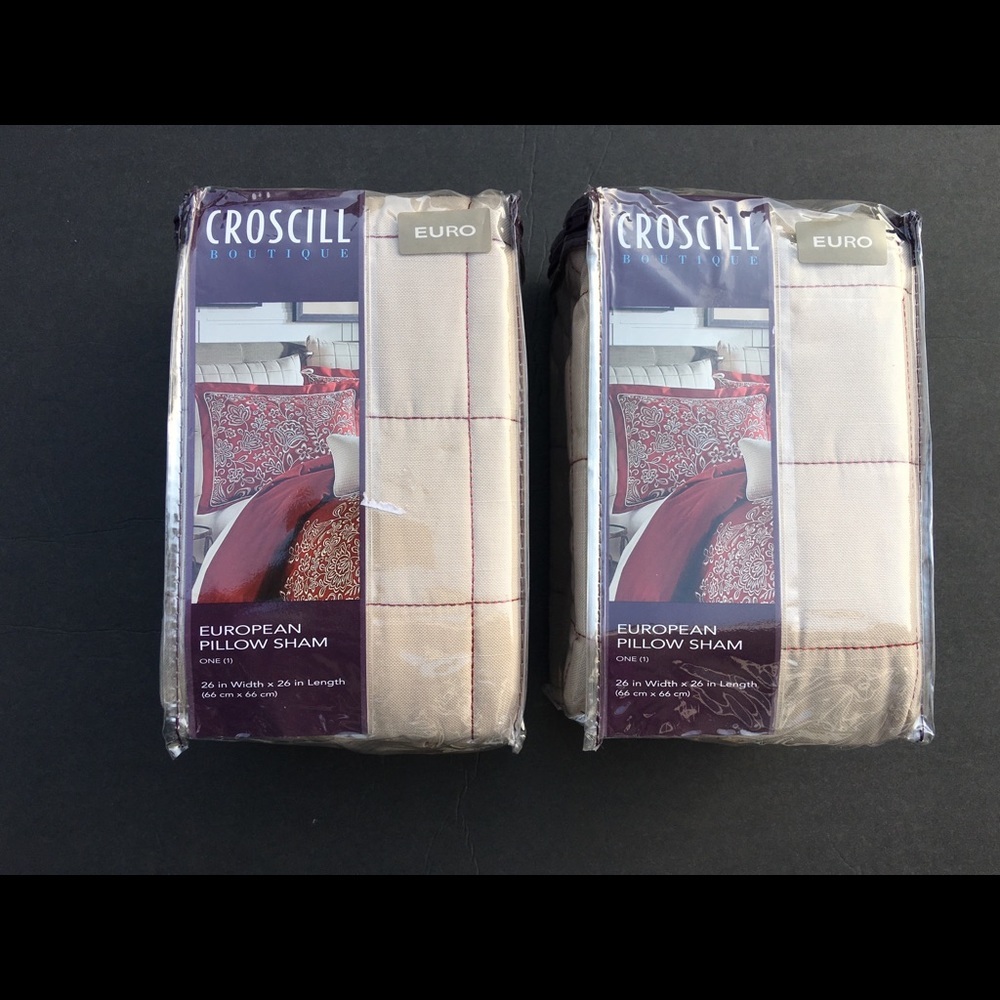 Croscill Pillow Shams Euro Adriel Pair 26” x 26” Square European Ivory Red New